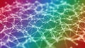 Abstract Network of White Dots and Lines Forming a Complex Web on a Rainbow Gradient Background Royalty Free Stock Photo