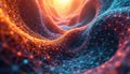 Abstract neural network connects glowing points in a dynamic, futuristic tunnel. Digital data flow visualization, complex system Royalty Free Stock Photo