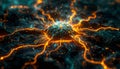 Abstract Neural Network Energy Flow with Glowing Orange Circuits and Blue Particles Royalty Free Stock Photo