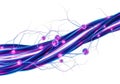 Abstract neural network with interconnected nodes and vibrant purple connections on a white background Royalty Free Stock Photo
