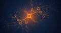 Abstract Neural Network Structure with Glowing Orange Center and Dark Blue Background Royalty Free Stock Photo