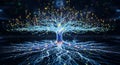 Abstract Neural Network Tree of Light, Digital Communication and Data Flow Royalty Free Stock Photo
