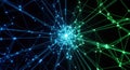 Abstract neural network visualization with glowing nodes and interconnected lines representing data flow and complex connections Royalty Free Stock Photo