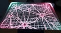 Abstract neural network visualization with glowing pink neuron cells and grid overlay Royalty Free Stock Photo