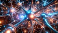 Abstract Neural Web with Data Pulses and Copy Space. AI themed Background. Generated Image Royalty Free Stock Photo