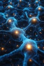Abstract neural webs of interconnected synapse nodes with glowing pathways, dynamic branching Royalty Free Stock Photo