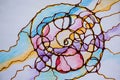 Abstract neurographic drawing with markers and colored pencils. Colorful neurography.