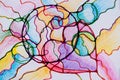 Abstract neurographic drawing with markers and colored pencils. Colorful neurography.