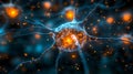 Abstract neuron cell illustration glowing with electrical impulses exploring neural networks and brain activity representing