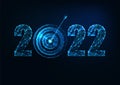 Abstract 2022 New Year resolution, target and goals concept with glowing low polygonal numbers, target and arrow