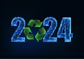 Abstract 2024 New Year symbol with recycle sign web banner template. Futuristic greeting card