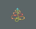 Abstract new year tree logo icon design modern minimal style illustration. Christmas line vector emblem sign symbol mark Royalty Free Stock Photo