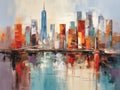 Abstract New York Brooklyn bridge cityscape painting, oil on canvas, artistic city background, wall art Royalty Free Stock Photo