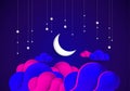 Abstract night background moon, sky, stars, colorful clouds vector illustration