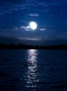 Abstract night background moon stars over water Royalty Free Stock Photo