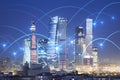 Abstract night city background with digital connections. Internet and technology concept. Royalty Free Stock Photo