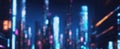 Abstract night lights of a modern futuristic cityscape. Defocused image of a dark street. Tall buildings, towers skyscrapers Royalty Free Stock Photo