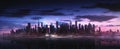 Abstract night lights of a modern futuristic cityscape skyline. Defocused image of a dark street with noise effect. Tall buildings Royalty Free Stock Photo