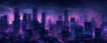 Abstract night lights over modern futuristic buildings. Defocused image of a dark fantasy, haunted cityscape. Tall buildings Royalty Free Stock Photo