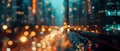 Abstract night lights, view of a modern futuristic cityscape. Defocused image of a dark street. Tall buildings, towers skyscrapers Royalty Free Stock Photo