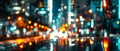 Abstract night lights, view of a modern futuristic cityscape. Defocused image of a dark street. Tall buildings, towers skyscrapers Royalty Free Stock Photo