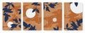 Abstract night moon and nature leaves set, template background for social media stories