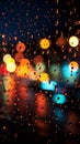 Abstract night scene window with colorful raindrops, blurred city lights Royalty Free Stock Photo