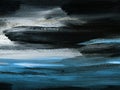 Abstract night sea landscape. Original painting. Hand drawn, impressionism style, blue color texture with copy space, brush Royalty Free Stock Photo