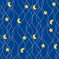 Abstract Night Seamless Pattern Background with Stars. Vector Illustration Royalty Free Stock Photo