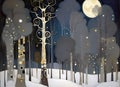 winter magical forest with jewelled trees and moon created in the style of Klimpt