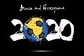 2020 and soccer ball in color of Bosnia and Herzegovina flag Royalty Free Stock Photo