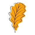 Abstract oak leaf in line art, flat style. Minimalistic art in yellow color. Design element for icon, posters, stickers