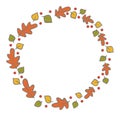Abstract oak leaves, red berry and autumn leaves doodle wreath illustration for decoration on Thanksgiving festival and Autumn Royalty Free Stock Photo