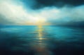 Abstract ocean in sunset landscape oil painting on canvas, Created using generative Ai Royalty Free Stock Photo