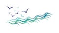 Abstract Ocean Waves with Flying Birds, vector design Generative AI Royalty Free Stock Photo
