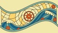Abstract Ocean Waves with Nautical Compass Rose, vector design Generative AI Royalty Free Stock Photo