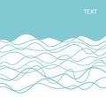 Abstract ocean waves outline vector blue graphic poster illustration. Sea blue waves background for text