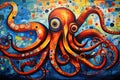 Abstract Octopus Painting In The Style Of Pablo Picasso. Animals Art. Illustration, Generative AI