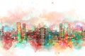 Abstract offices Building in the capital city on watercolor painting background. City on Digital illustration. Royalty Free Stock Photo