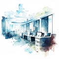 Abstract offices on watercolor painting background. Digital illustration painting style. AI Generated