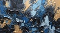 Abstract oil painting background of rough acrylic strokes of black, dark blue and gold color on canvas Royalty Free Stock Photo