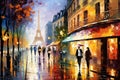 Abstract Oil Painting of City Rainy Night Royalty Free Stock Photo