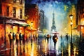 Abstract Oil Painting of City Rainy Night Royalty Free Stock Photo