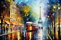 Abstract Oil Painting of City Rainy Night Royalty Free Stock Photo