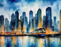 Abstract Oil Painting of Cityscape Canvas Brush