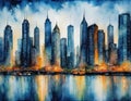 Abstract Oil Painting of Cityscape Canvas Brush