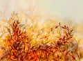 Abstract oil painting of colorful flower with orange, red, yellow leaf. Illustration hand painted, nature of fall, autumn season. Royalty Free Stock Photo