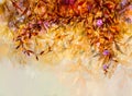 Abstract oil painting of colorful flower with orange, red, yellow leaf. Illustration hand painted, nature of fall, autumn season.