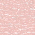 Abstract oil painting coral pink and white colored seamless pattern. See waves and seagulls on textured canvas background.