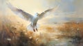 Abstract Oil Painting: Seagull Landing In Marsh With Soft Colors